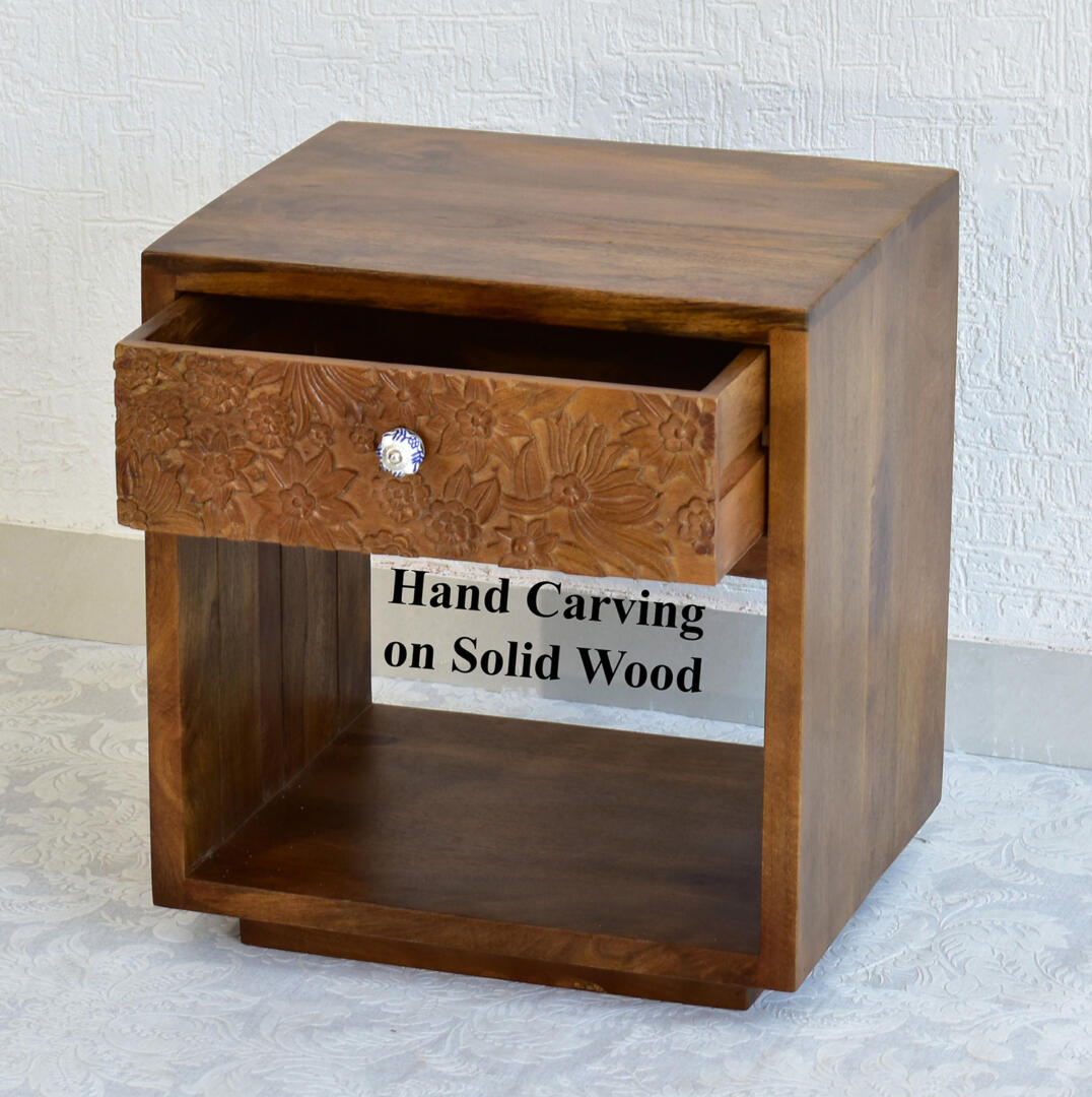 Lisa Carving Side/Bedside Table - Natural Brown - Image 4